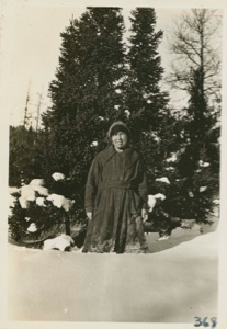 Image of Miriam in woods in back of station-February 10, 1928